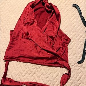 SHEIN Red Satin Wrap Crop Top
